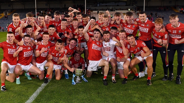 Jubilant Cork players celebrate their win at Semple Stadium