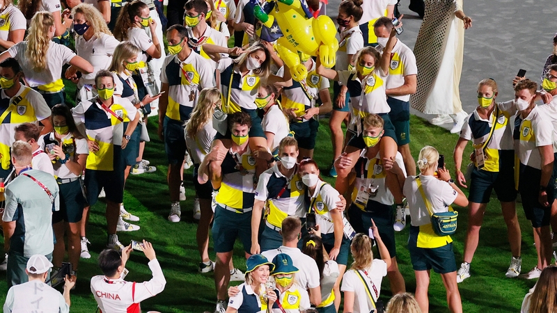 Members of the Olympic team pictured at the closing ceremony in Tokyo