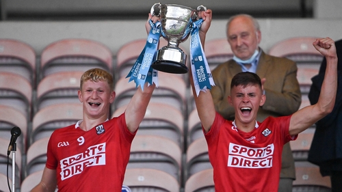 Cork joint captains Rory O'Shaughnessy, left, and Hugh O'Connor lift the cup