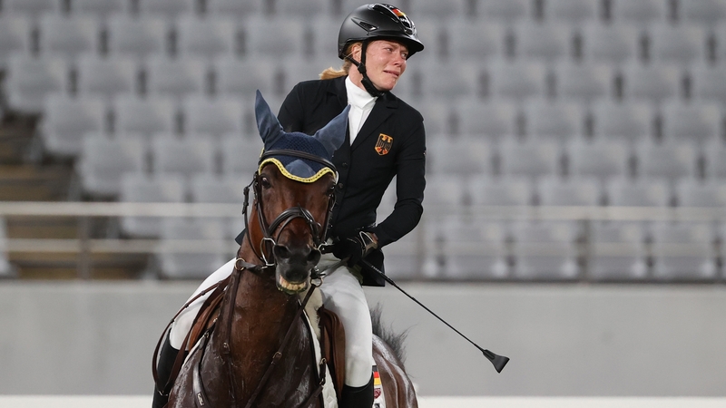 Annika Schleu and Saint Boy in action during Tokyo 2020