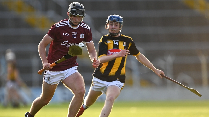 Darren Shaughnessy of Galway in action against Killian Carey of Kilkenny