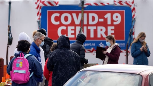 People queue at a Covid-19 test centre in Wellington