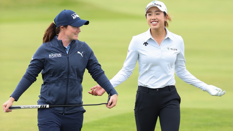 Leona Maguire and playing partner Yealimi Noh enjoy a chat heading up the final hole at Carnoustie