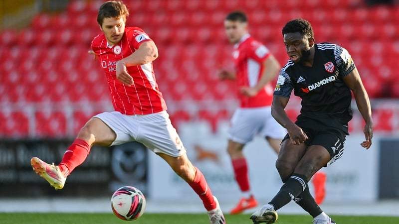 James Akintunde of Derry City in action against Colin Horgan of Sligo Rovers during the clubs' April meeting