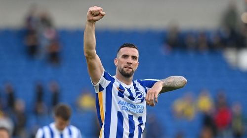 Shane Duffy gestures to supporters after Brighton's 2-0 win over Watford