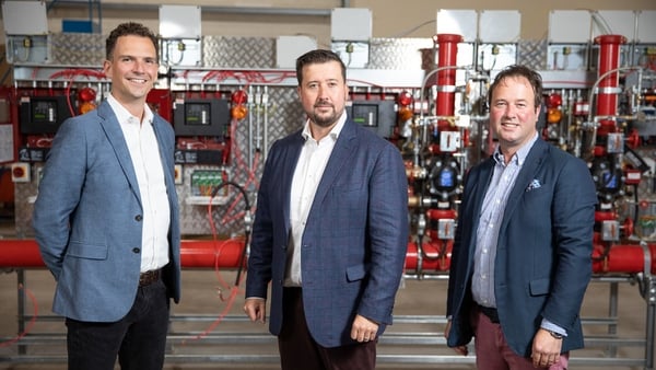 Donal Mac Nioclais of Waterland Private Equity Ireland (l), with Writech's CEO Ted Wright (m) and joint managing director Alan Wright (r)