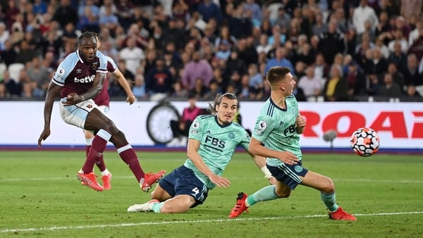 Michail Antonio celebrates scoring West Ham's third