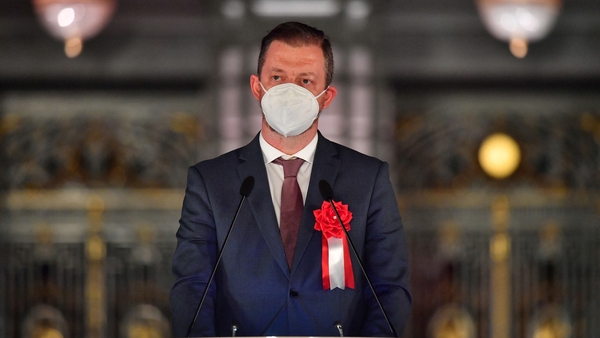International Paralympic Committee (IPC) President Andrew Parsons delivers a speech during the Paralympic Flame Lighting Ceremony at the State Guest House Akasaka Palace in Tokyo on 20 August