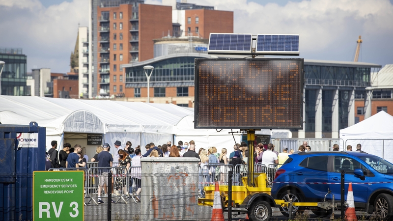 An outdoor facility has been set up outside the SSE Arena in Belfast to vaccinate people