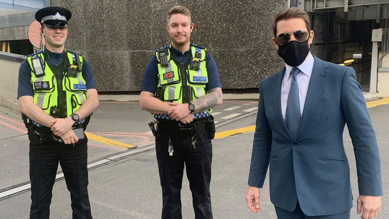 British Transport Police Birmingham shared an image of two officers with Tom Cruise as the Hollywood actor is in the city filming his latest movie, Mission:Impossible 7
