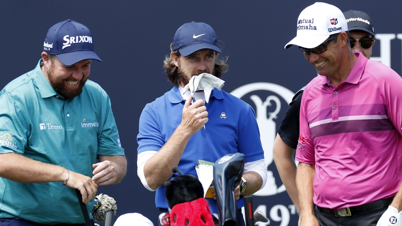 Padraig Harrington (C) with Shane Lowry and Tommy Fleetwood