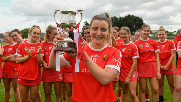 Linda Collins with the Munster Camogie trophy affter this year's win over Limerick
