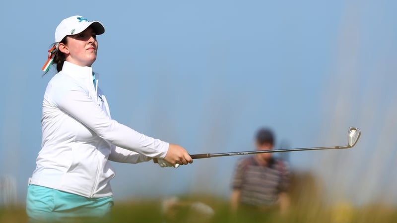Castlewarden GC's Lauren Walsh plays her approach to the fourth hole on Day 3 of the Curtis Cup.