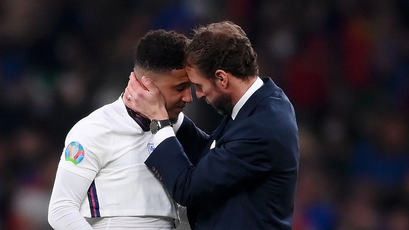 Southgate consoles Jadon Sancho after the Euro final.
