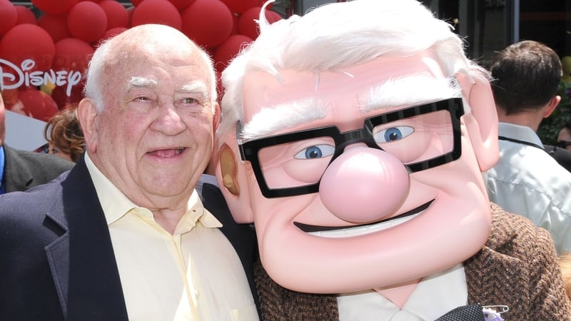 Ed Asner with his Up character Carl Fredricksen at the premiere in Los Angeles in May 2009