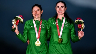 Eve McCrystal (R) and Katie George Dunlevy with their golds