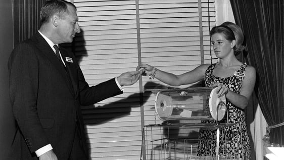 Golden Harp Festival draw takes place in the Shelbourne Hotel, Dublin, 1966.