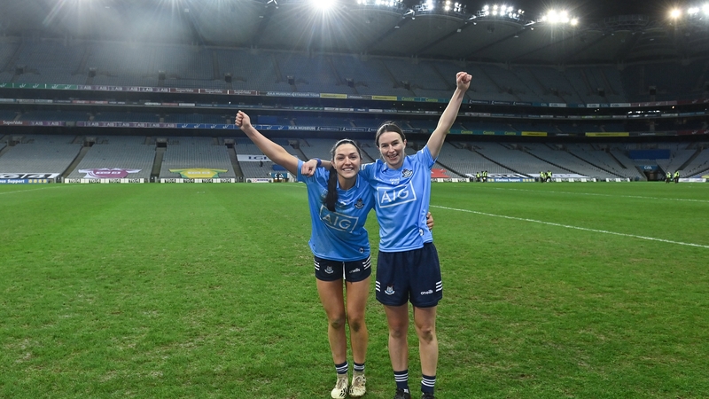 Sinead Goldrick (L) and Sinead Aherne celebrating Dublin's All-Ireland triumph last December