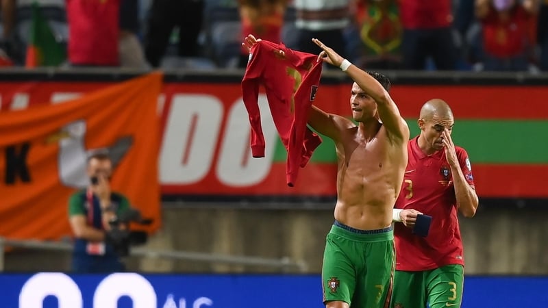 Cristiano Ronaldo was booked after scoring a late winner against Stephen Kenny's side