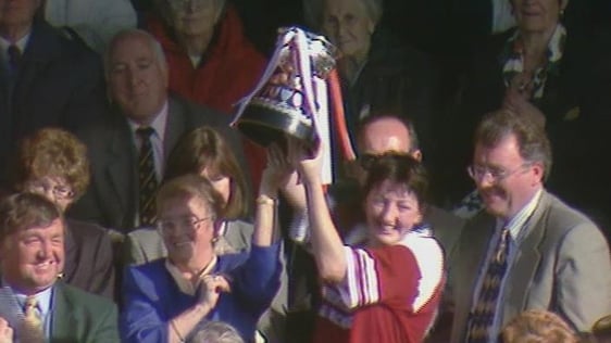 Galway Senior Camogie Captain Imelda Hobbins is presented with the O'Duffy Cup, Croke Park (1996)