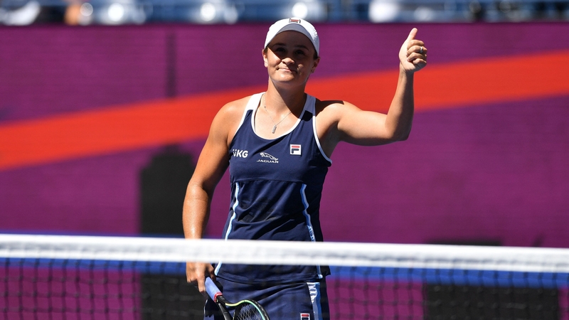 Ash Barty celebrates her win over Denmark's Clara Tauson