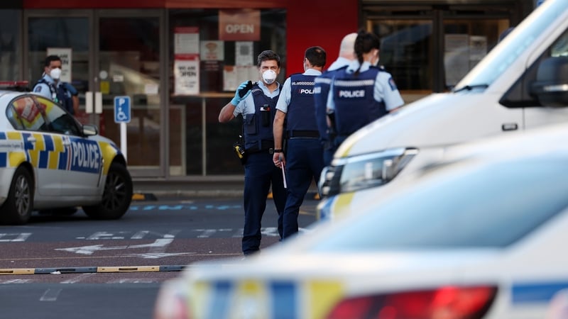 Police outside the shopping mall in Auckland