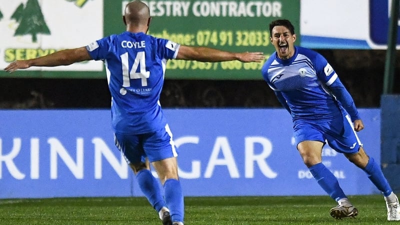Jordan Mustoe celebrates scoring Finn Harps' opening goal