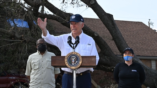 US President Joe Biden visits a neighborhood affected by Hurricane Ida in LaPlace, Louisiana
