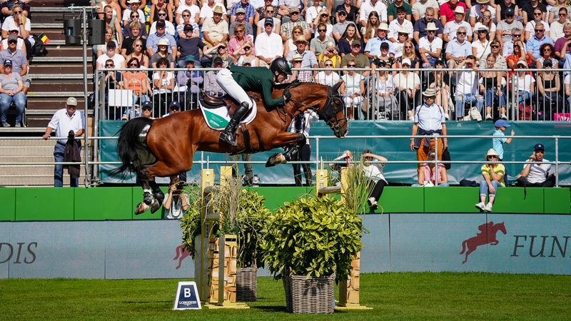 Eoin McMahon and Chacon 2 give a fence plenty of air in Riesenbeck