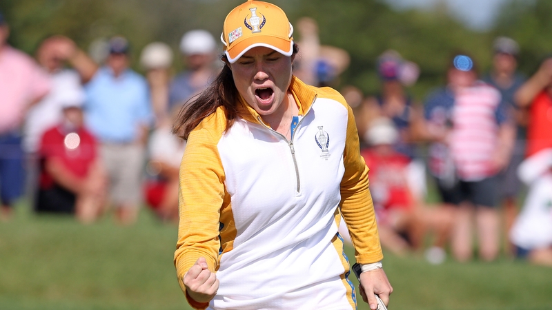 Leona Maguire celebrates on the 14th