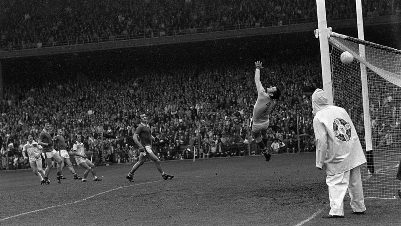Seamus Darby's shot loops over Charlie Nelligan in the Kerry goal