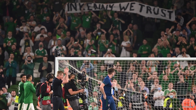Stephen Kenny applauds the fans after the game