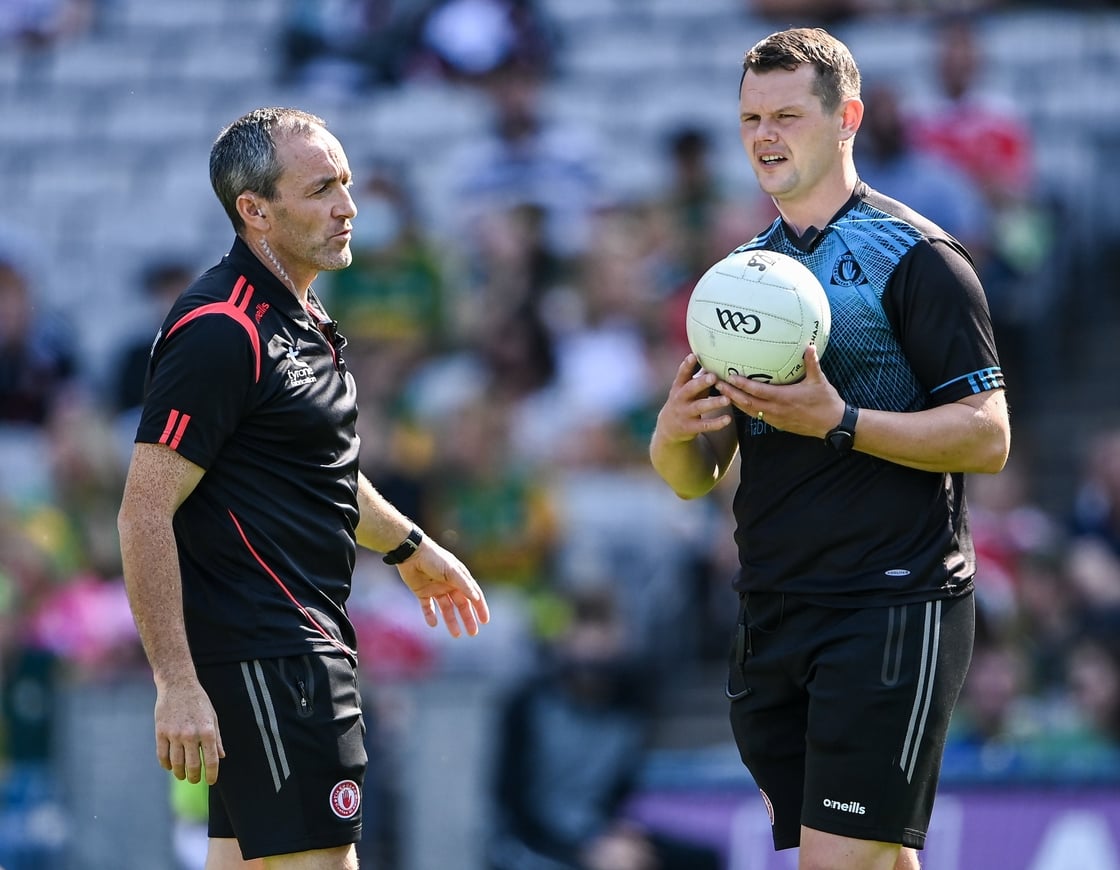 Tyrone joint-manager Brian Dooher, left, with Tyrone strength and conditioning coach Peter Donnelly