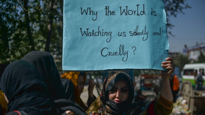 Afghan women protesting in Kabul today