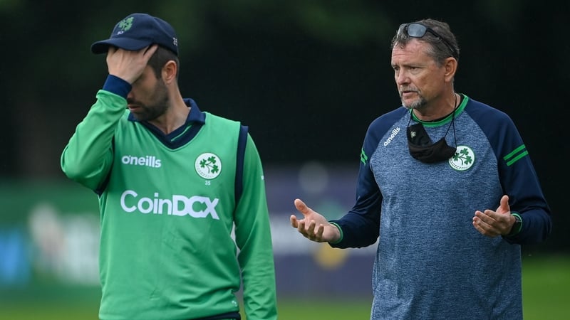 Ireland head coach Graham Ford and captain Andrew Balbirnie during a rain delay