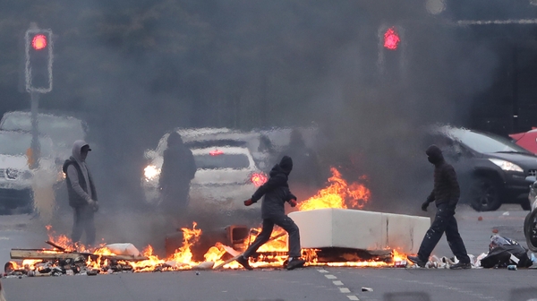 Loyalist protesters during unrest on Lanark Way in Belfast in April