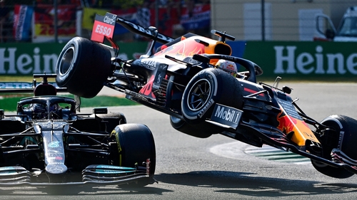 Lewis Hamilton and Max Verstappen collide