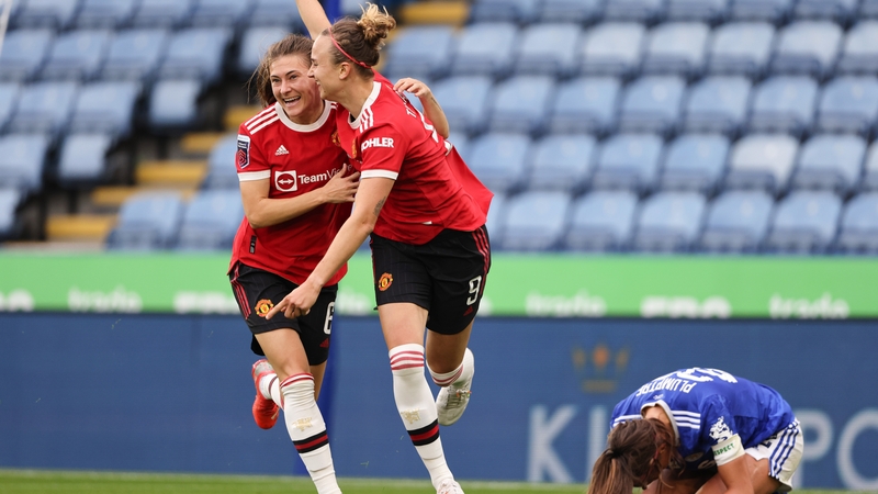 Martha Thomas celebrates after scoring Man United's third
