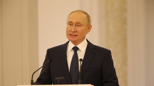 Vladimir Putin addresses Paralympic medalists during a meeting at the Grand Kremlin Palace yesterday