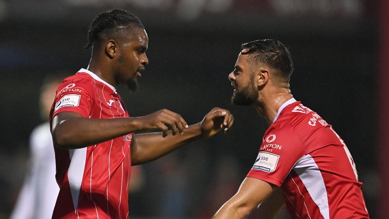 Andre Wright (left) scored his first goal for Sligo