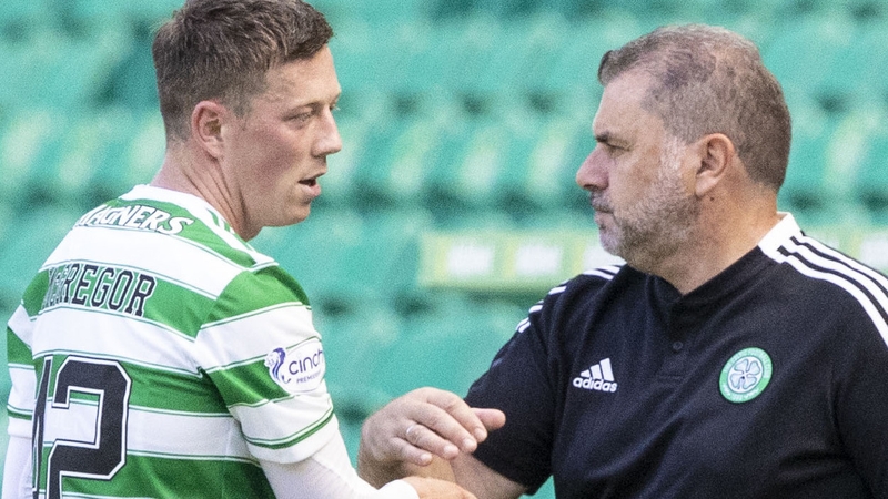 Ange Postecoglou will be without captain Callum McGregor (left) on Thursday