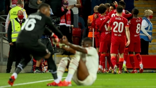 Liverpool celebrate the opening goal at Anfield
