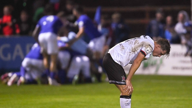 A despondent Daniel Cleary as Harps celebrate the late, late equaliser