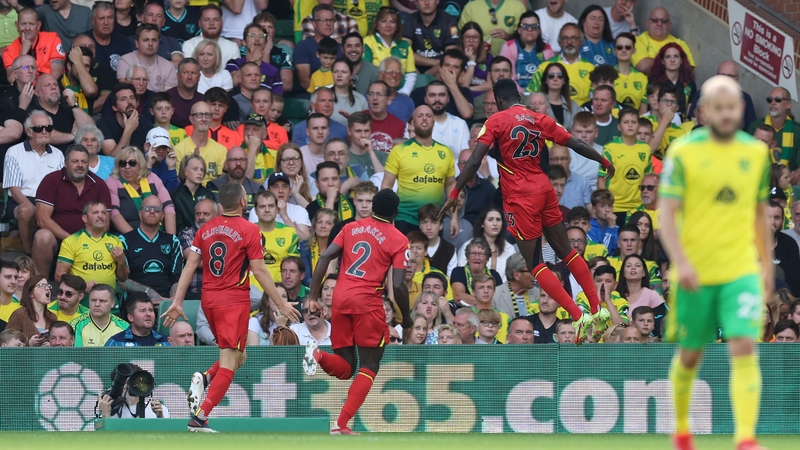 Ismaila Sarr celebrates as his double helped Watford to all three points at Carrow Road