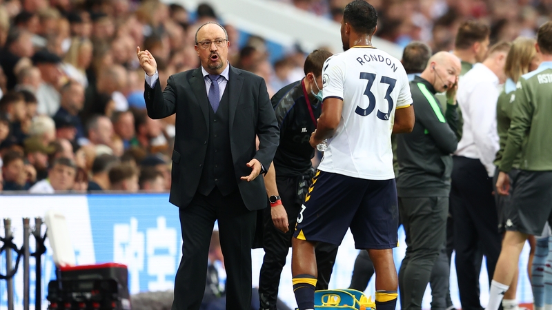 Rafael Benitez on the sideline watching Everton collapse against Aston Villa