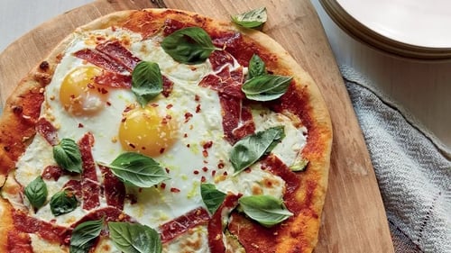 This surprising spin on the Italian classic is topped with eggs, courgette and spicy salami.