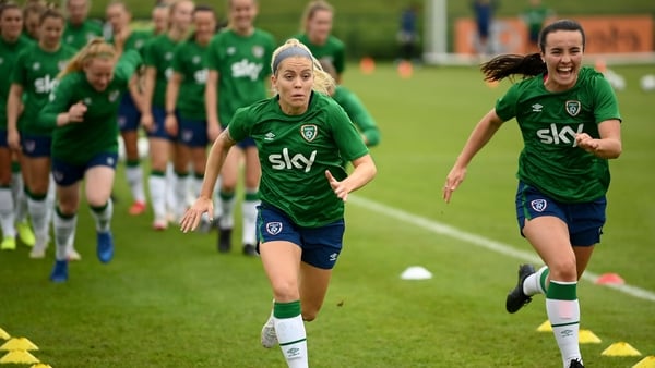 Denise O'Sullivan and Niamh Farrelly in training as part of the squad for the match