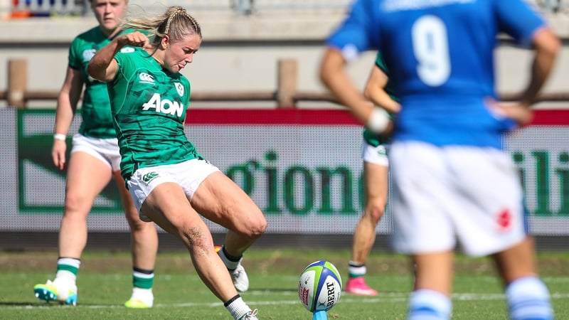 Stacey Flood kicks a penalty against Italy on Sunday