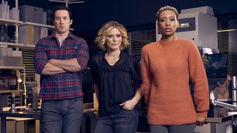 (L-R) Silent Witness characters Jack Hodgson [David Caves], Dr Nikki Alexander (Emilia Fox) and Dr Simone Tyler (Genesis Lynea)