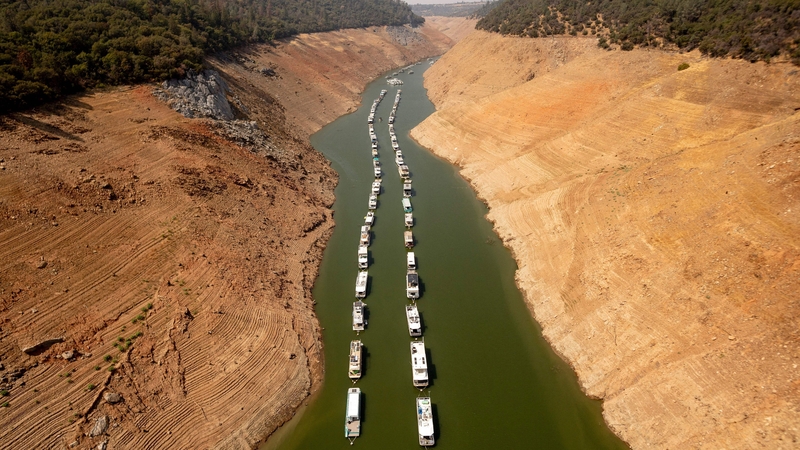 Houseboats sit in California's Lake Oroville, which is currently at 23% of its capacity